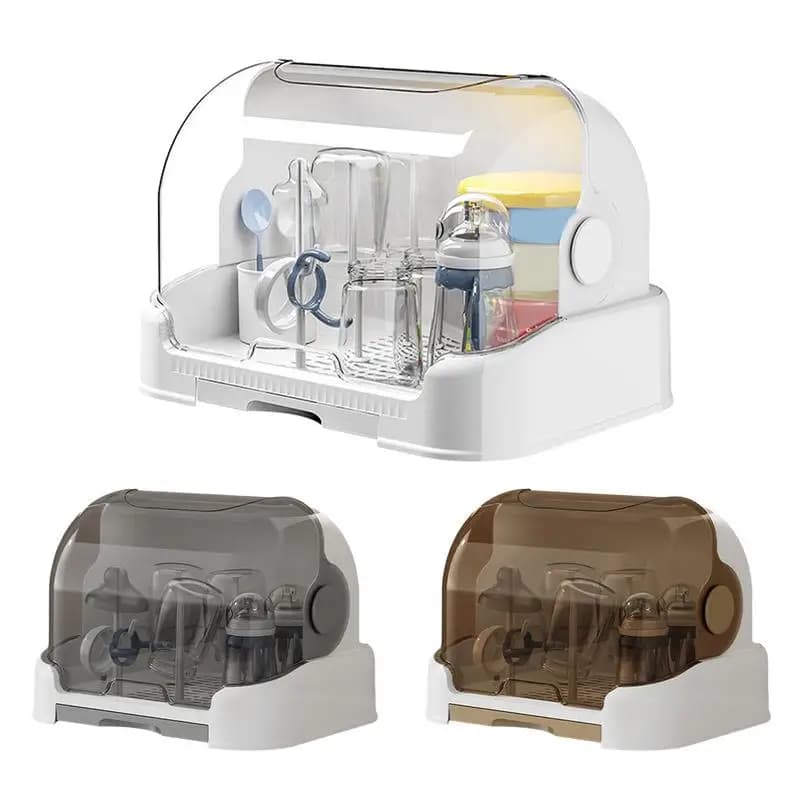 Support de séchage de bouteilles pour bébés, stockage de bouteilles anti-poussière avec plateau d'ég