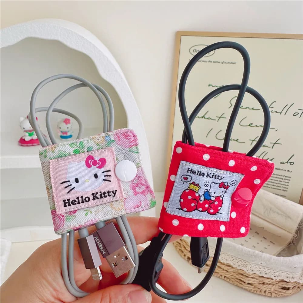 Hello Kitty tissu câble de données pince de rangement Kt chat chargeur cordon support de stockage li