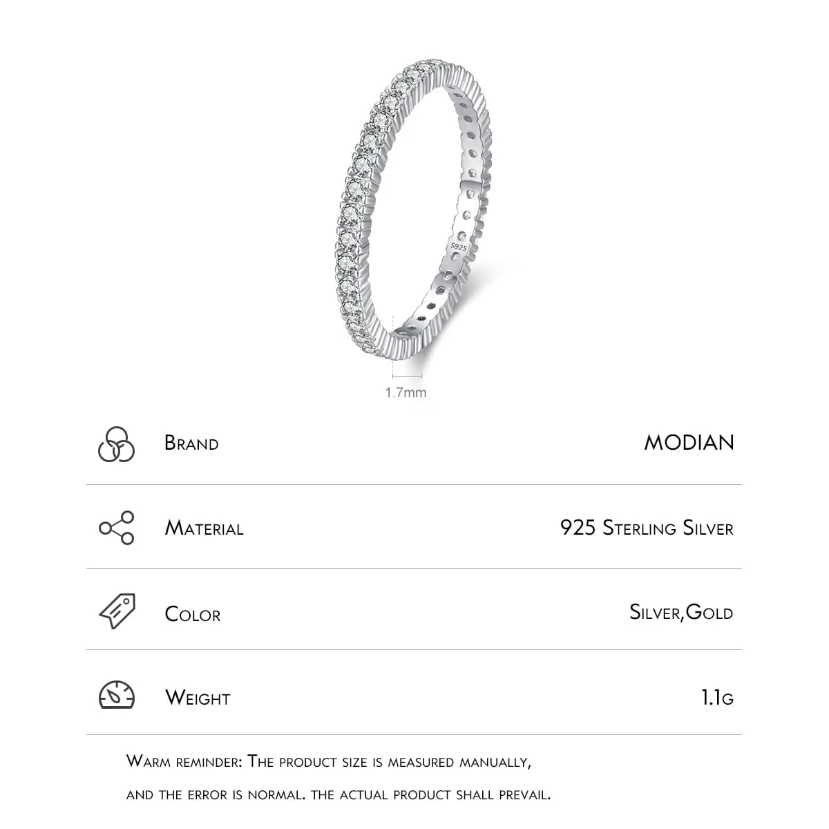 MODIAN 925 en argent Sterling classique étincelant Zircon mariage bague de fiançailles promesse bagu