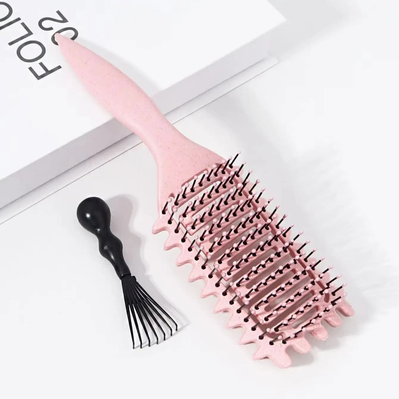 Brosse de coiffure bouclée ajourée avec ensemble de nettoyage de peigne, réduisant les frisottis et 