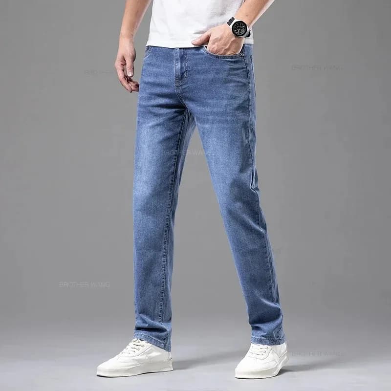 Été élastique hommes jean mode gris confortable affaires droite Stretch coton décontracté Denim pant
