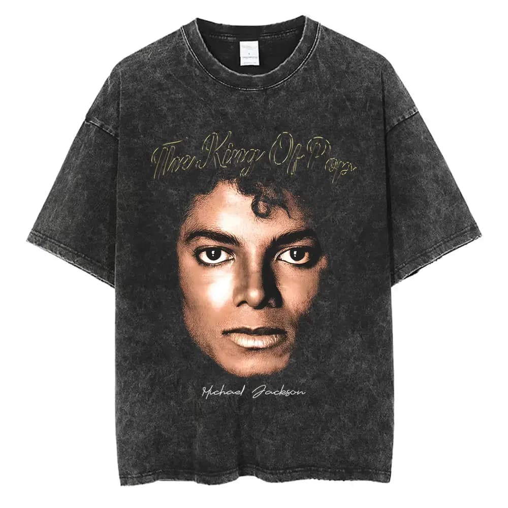 T-shirt graphique vintage lavé Michael Jackson King of Pop pour hommes et femmes, T-shirts rétro roc