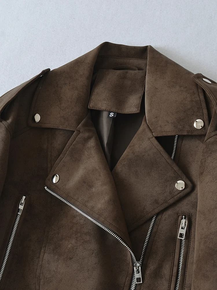 Ailegogo printemps automne femmes Vintage lâche faux cuir veste streetwear femmes Vintage moto ceint