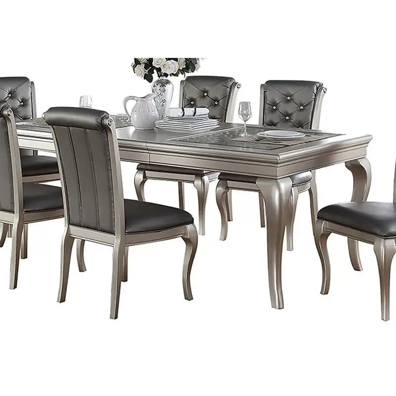 7 pièces Rect. Ensemble de table à manger en verre avec teinte argentée et 6 chaises d'appoint capit