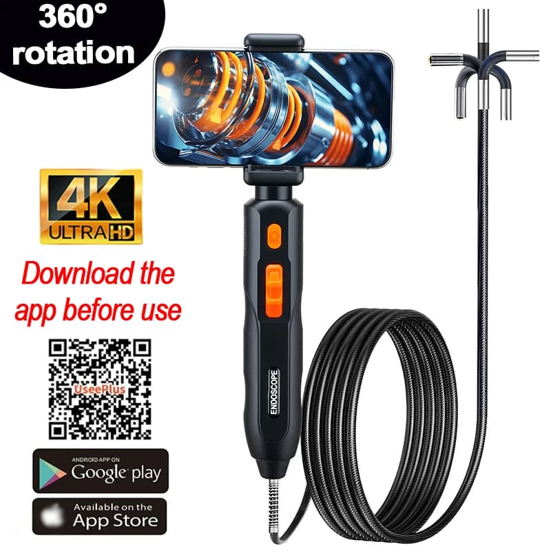 360 ° Caméra endoscopique articulée Type-C 4K UHD, boroscope pour inspection automobile, endoscope