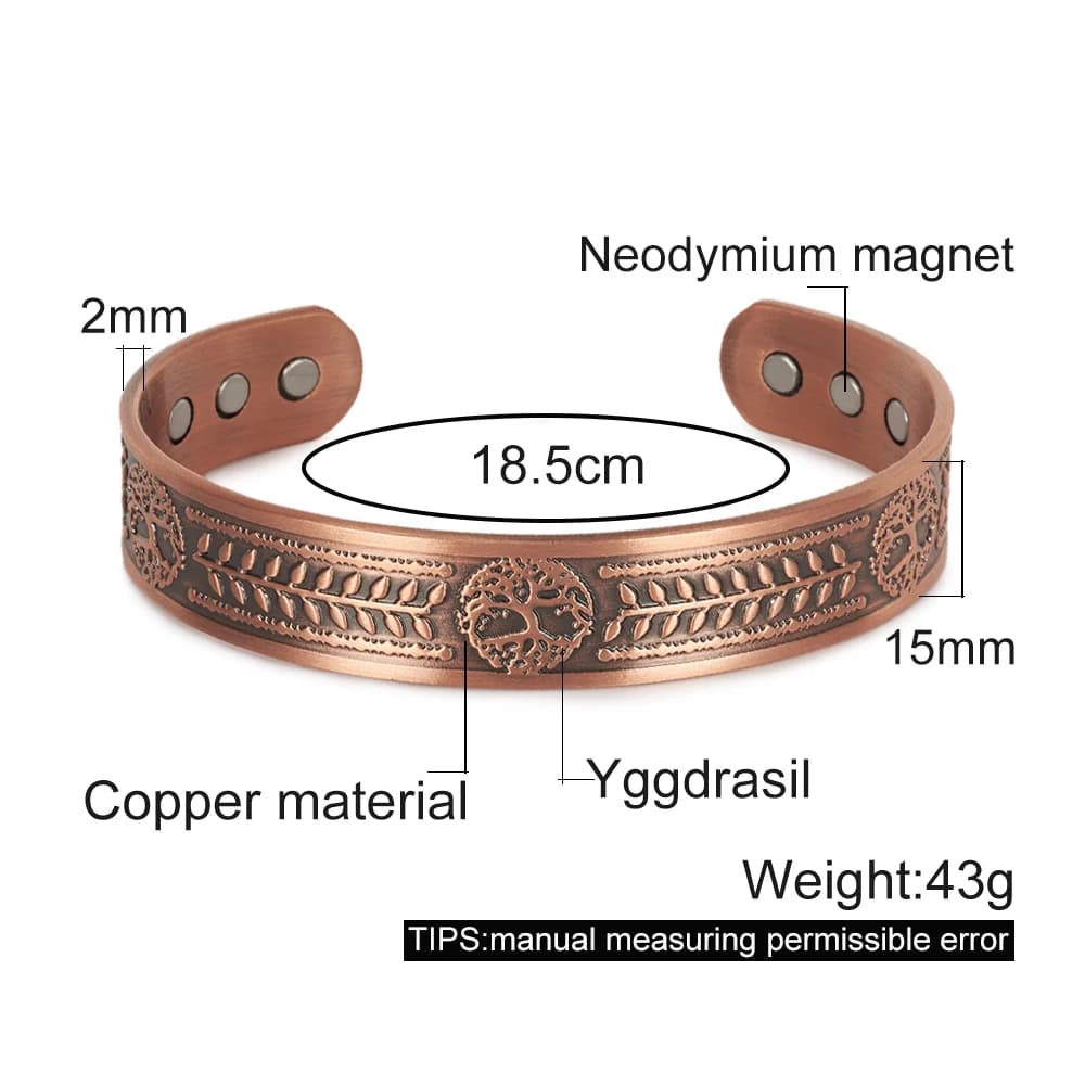 Bracelet en cuivre pur Vinterly Yggdrasil Viking bracelets magnétiques réglables soulagement de l'ar