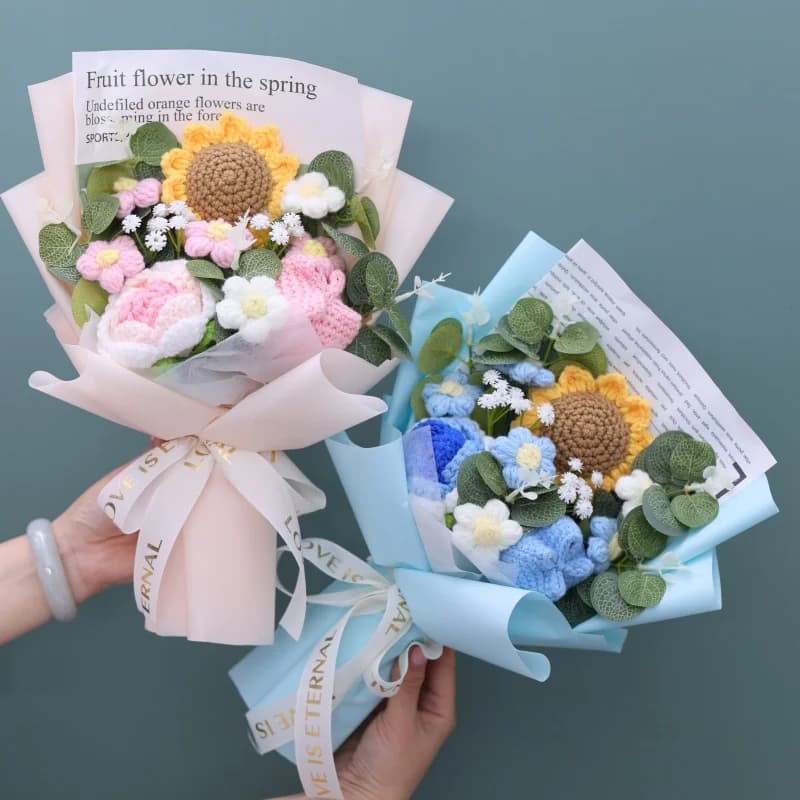 Fleurs tricotées finies tournesols crochet Bouquet créatif fleurs tricotées saint valentin fête des 