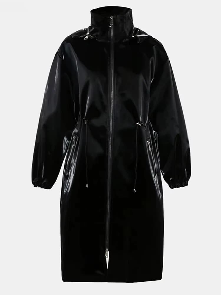 Mauroicardi-Manteau Long en Faux Cuir PVC pour Femme, Imperméable et Brcorporelle, avec Poignées, Ca