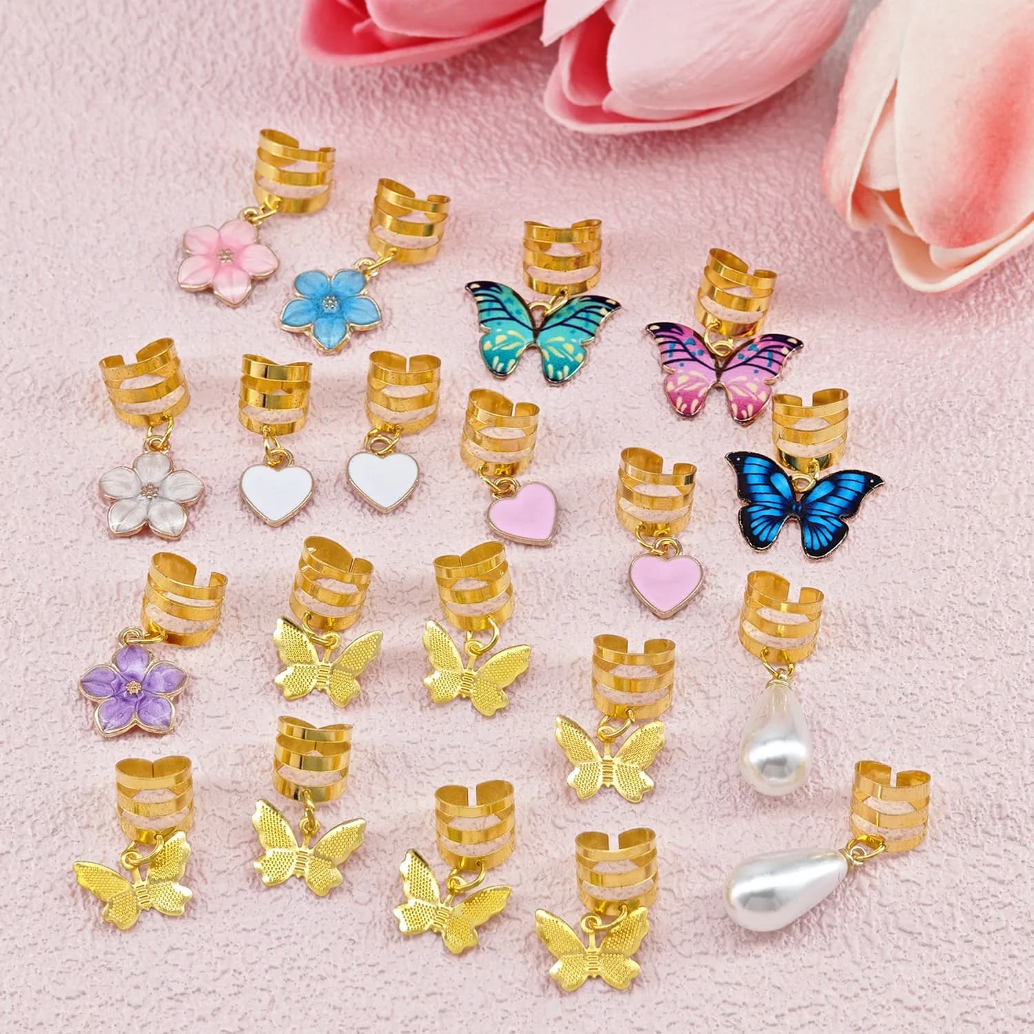 Pinces tressées papillon en cristal, 20 pièces, accessoires pour cheveux, Dreadlock, pendentif papil