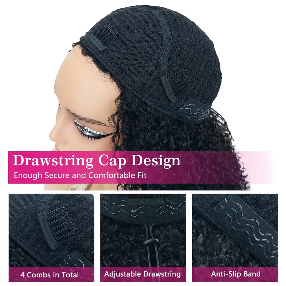 Demi-perruque sans colle, cheveux naturels crépus bouclés, bandeau amélioré 3 en 1, sans dentelle, a