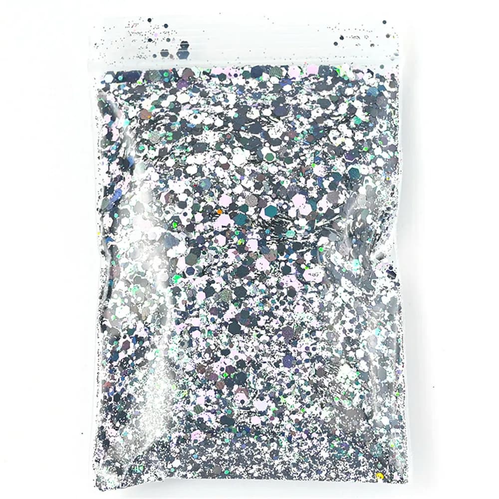 50G holographique mixte hexagone gros paillettes Laser brillant irisé Nail Art paillettes résine tra