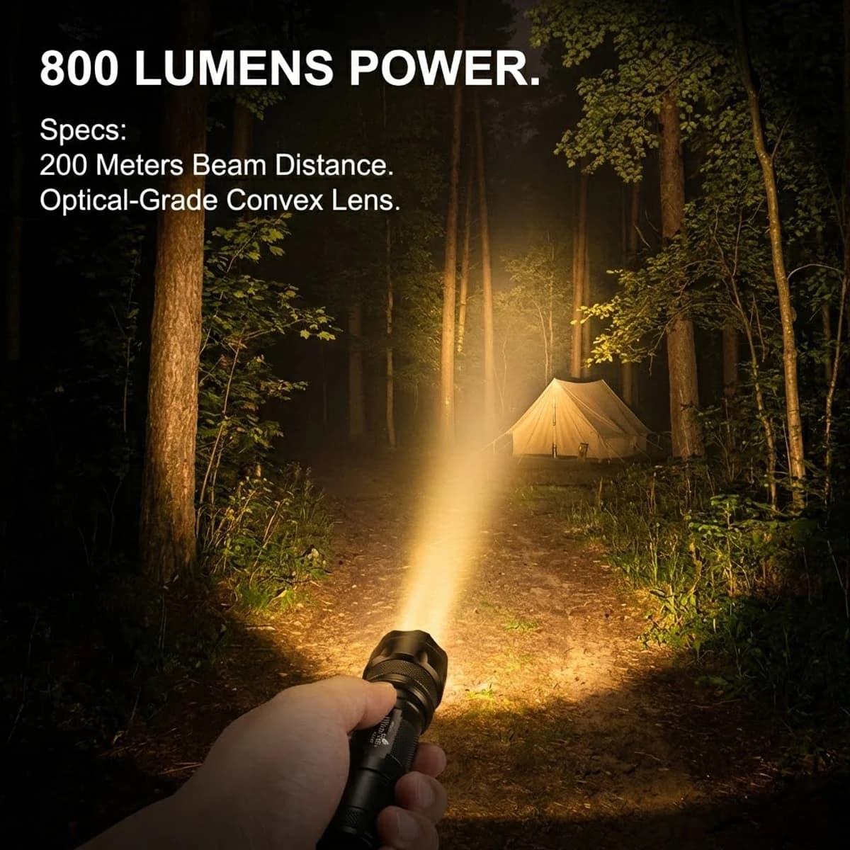UltraFire WF-502B Lampe Torche Lumière Chaude Mode Unique 4000K 800 Lumens Jaune 18650 Rechargeable 