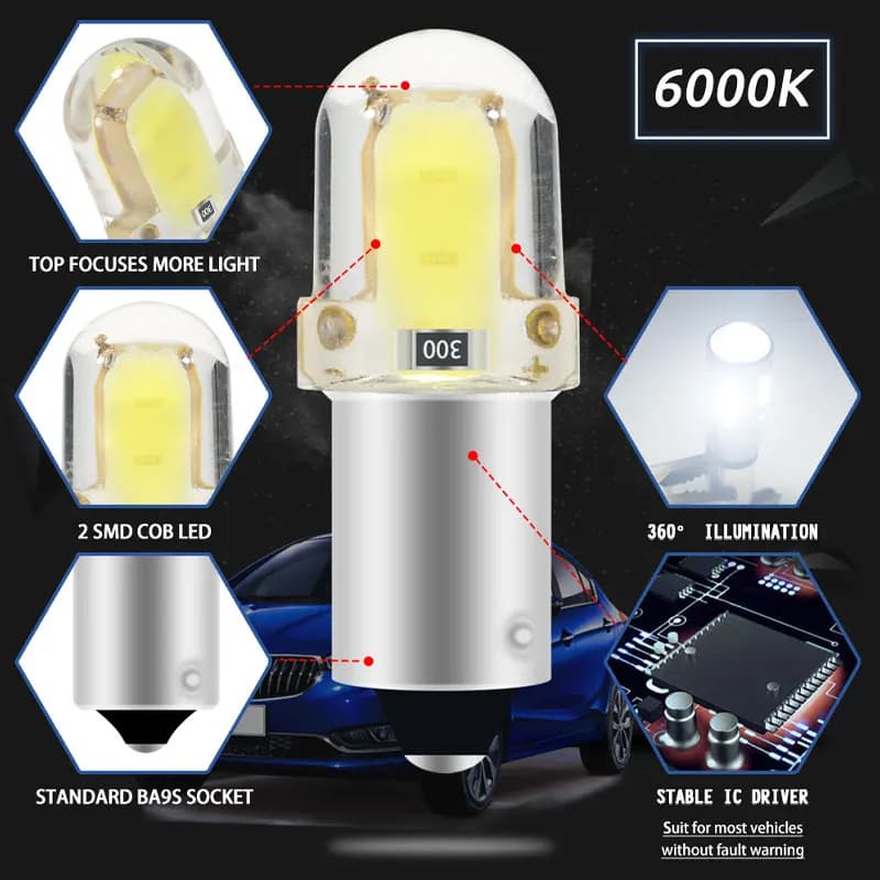 10X BA9S LED T4W H6W W5W ampoule LED CANBUS COB 2SMD dôme intérieur de voiture lampe de lecture cale