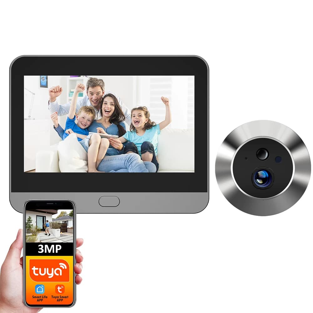 Tuya Smart 3MP 140 ° grand Angle de vue Mini judas numérique visionneuse WiFi IR PIR détection sonne