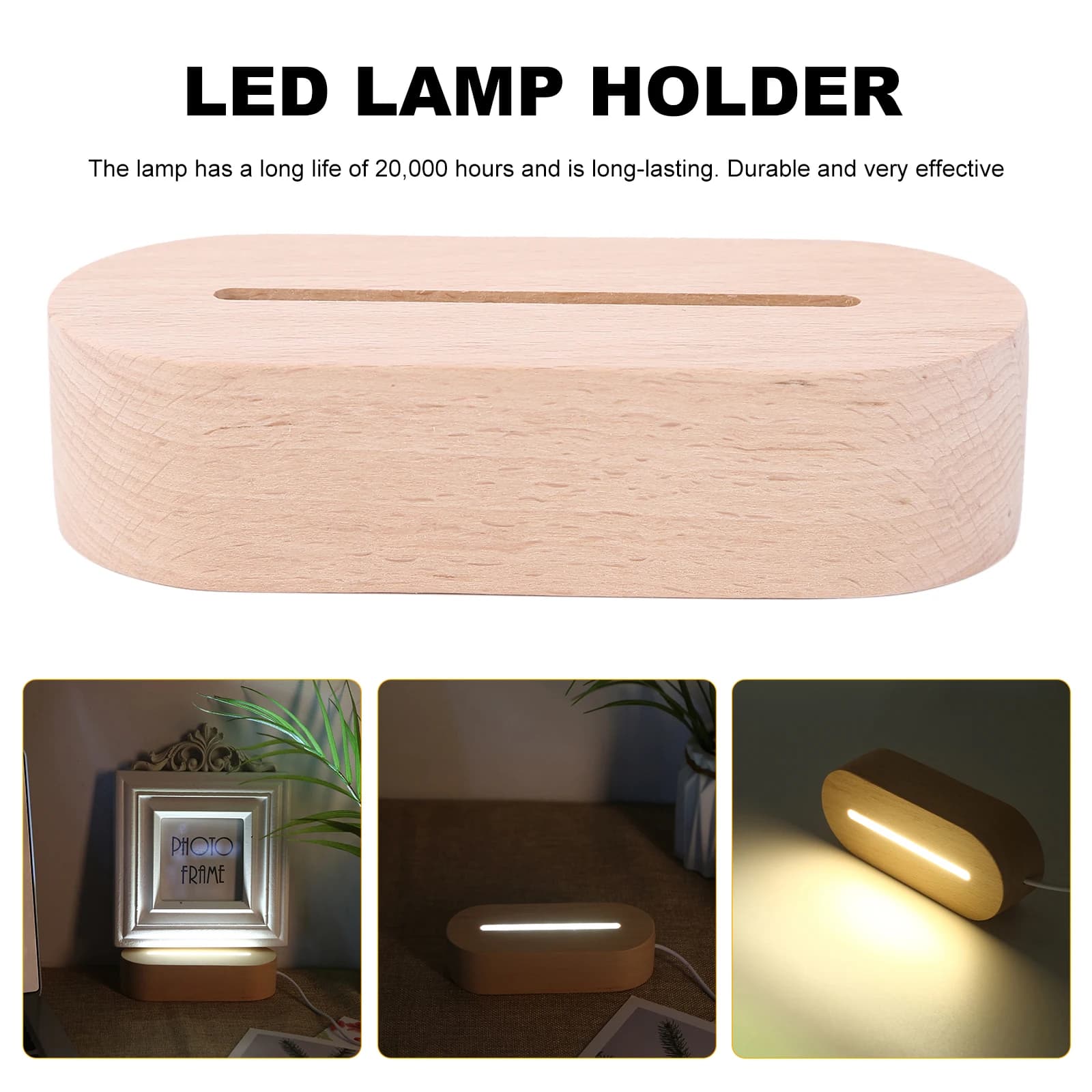 Base d'affichage de lumière LED en bois nar, lampe de lettre en résine, verre d'art en résine, décor