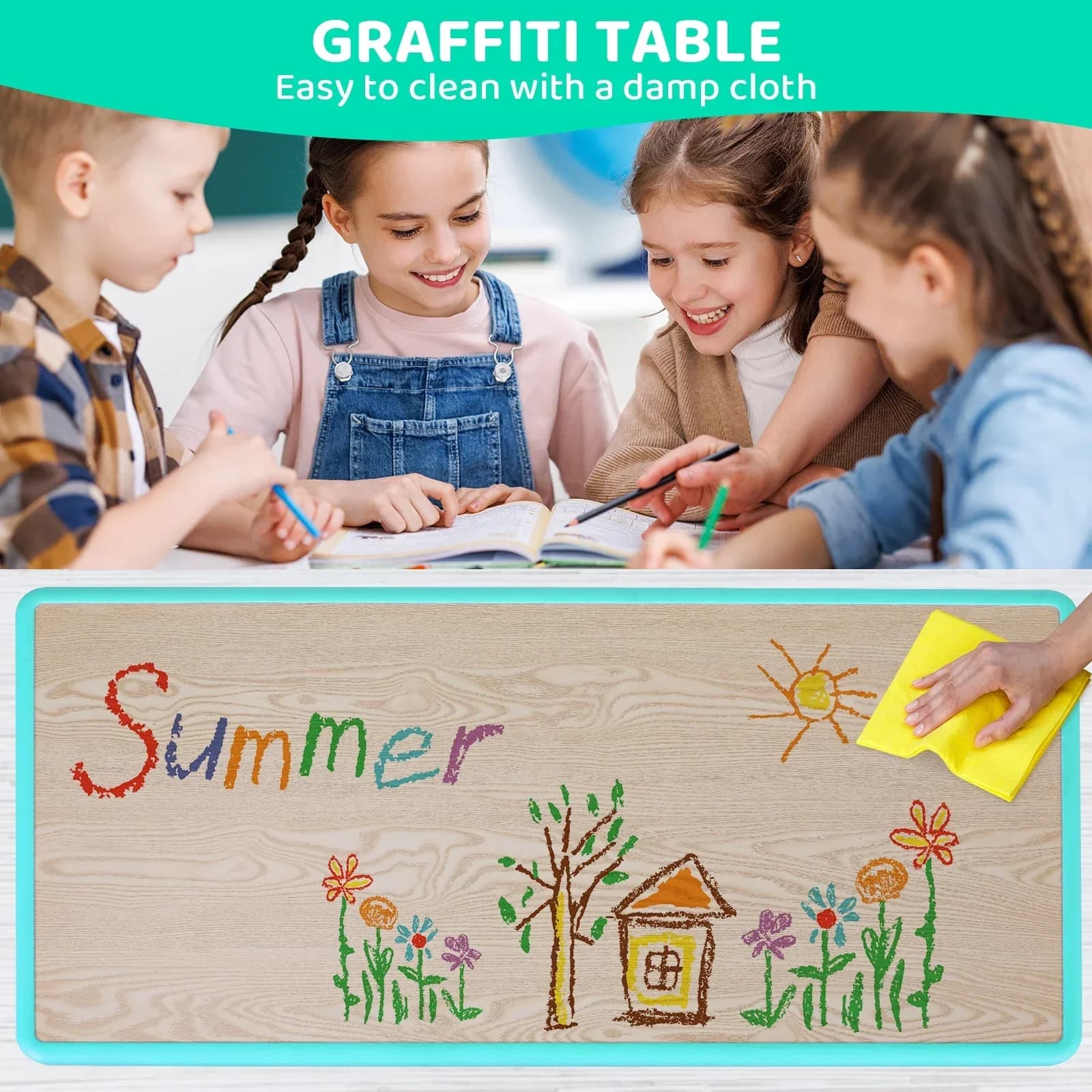 Table rectangulaire pour enfants avec 6 chaises, réglable, multi-activités, bureau d'art et d'artisa