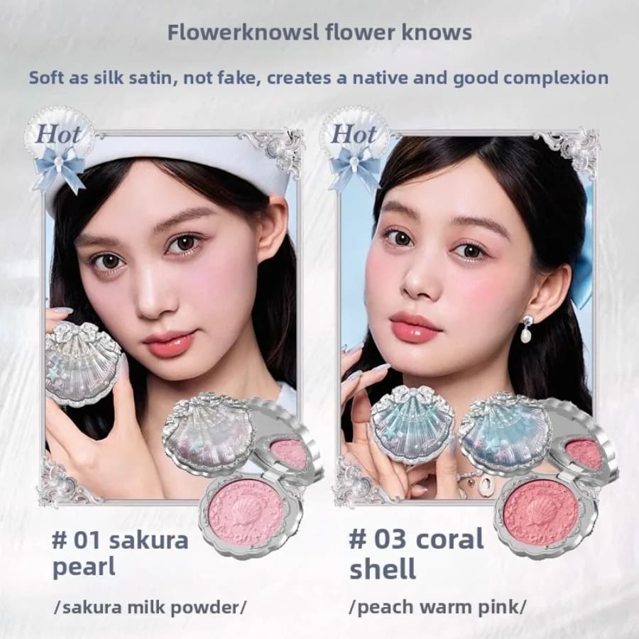 Kit de Maquillage Flower Knows : Poudre Décorante Effet Coquille de Perle Lapin, Gloss à Lèvres, Far