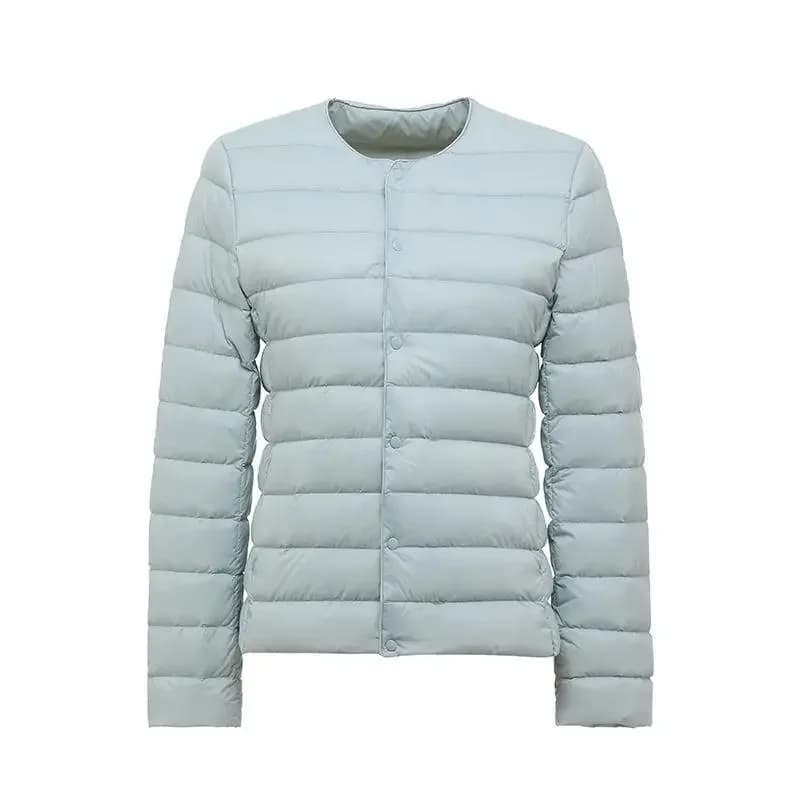 Parka en duvet de canard blanc pour femme, veste chaude, coupe couvertes, manteau sans col ultralége