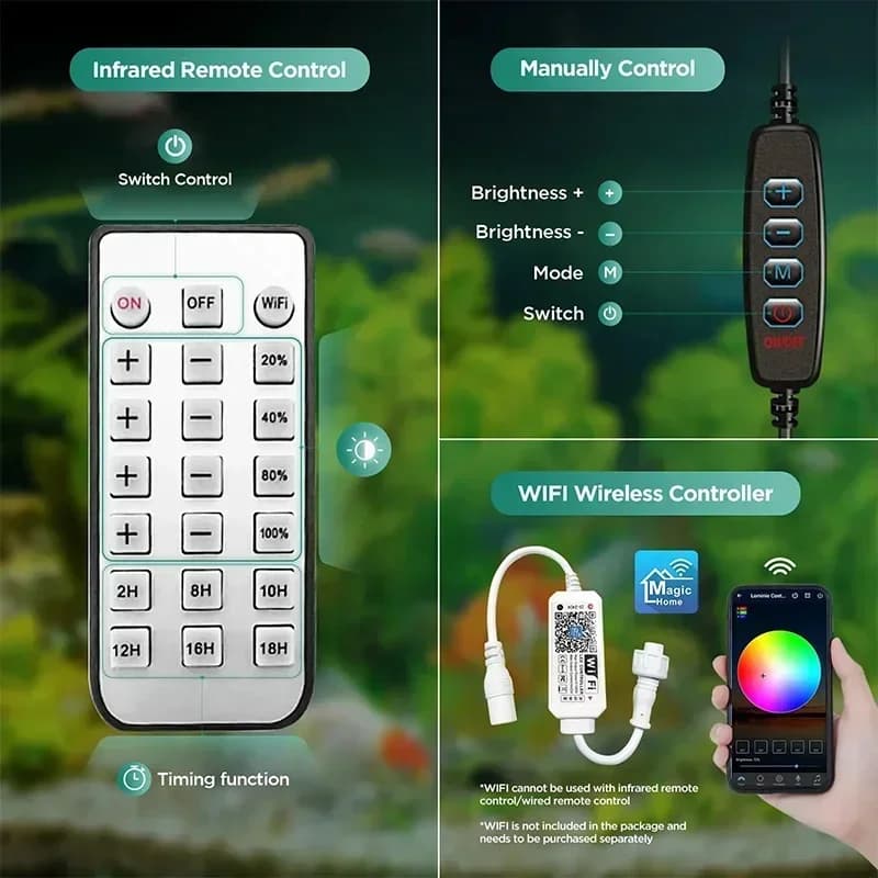 Lominie LED lumière d'aquarium, lumière d'aquarium plantée 4 canaux télécommande 6500K pour réfugium