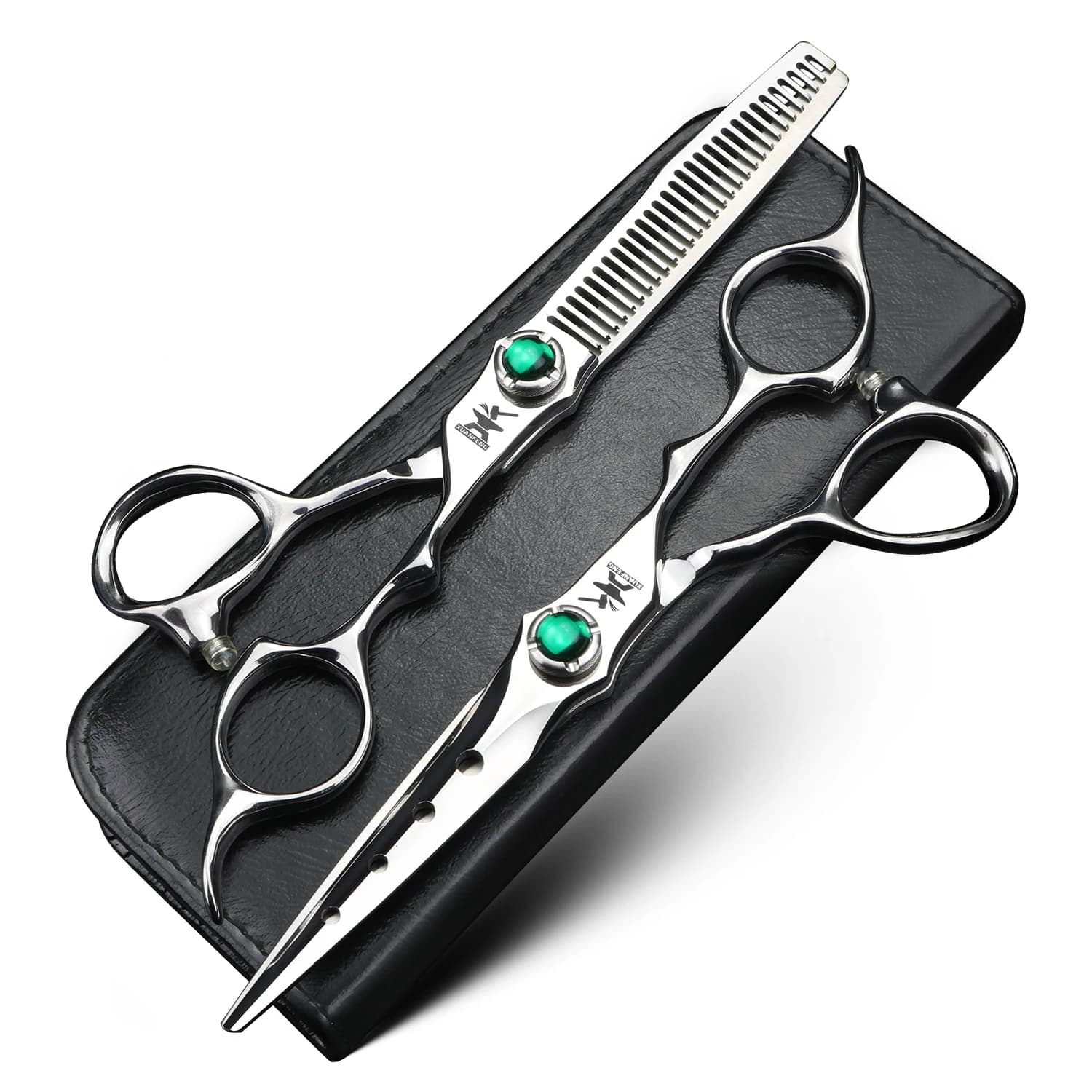 XUANFENG VG10 acier émeraude vis argent ciseaux à cheveux ciseaux de coupe de barbier et ciseaux ami
