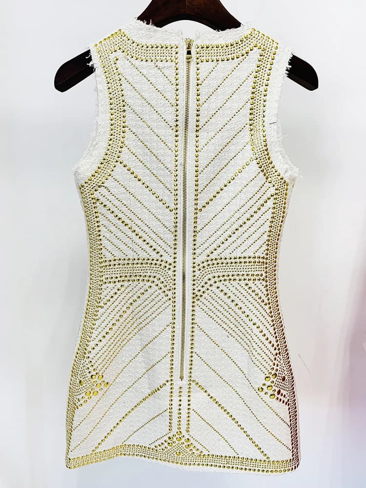 HIGH STREET 2026 Nouvelle robe de créateur tendance pour femmes, sans manches, avec rivets métalliqu