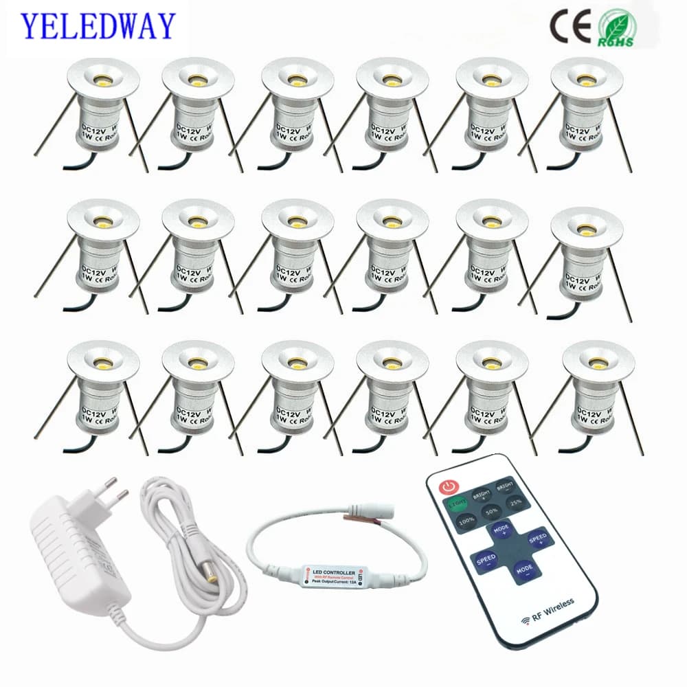 Mini Spot LED 12V Downlights Dimmable 1W plafonnier ensemble télécommande 15mm encastré noir argent 