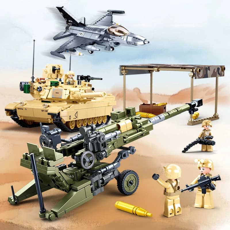 Blocs de construction militaires de la Seconde Guerre mondiale, obusier M777, chasseur F-16, char M1