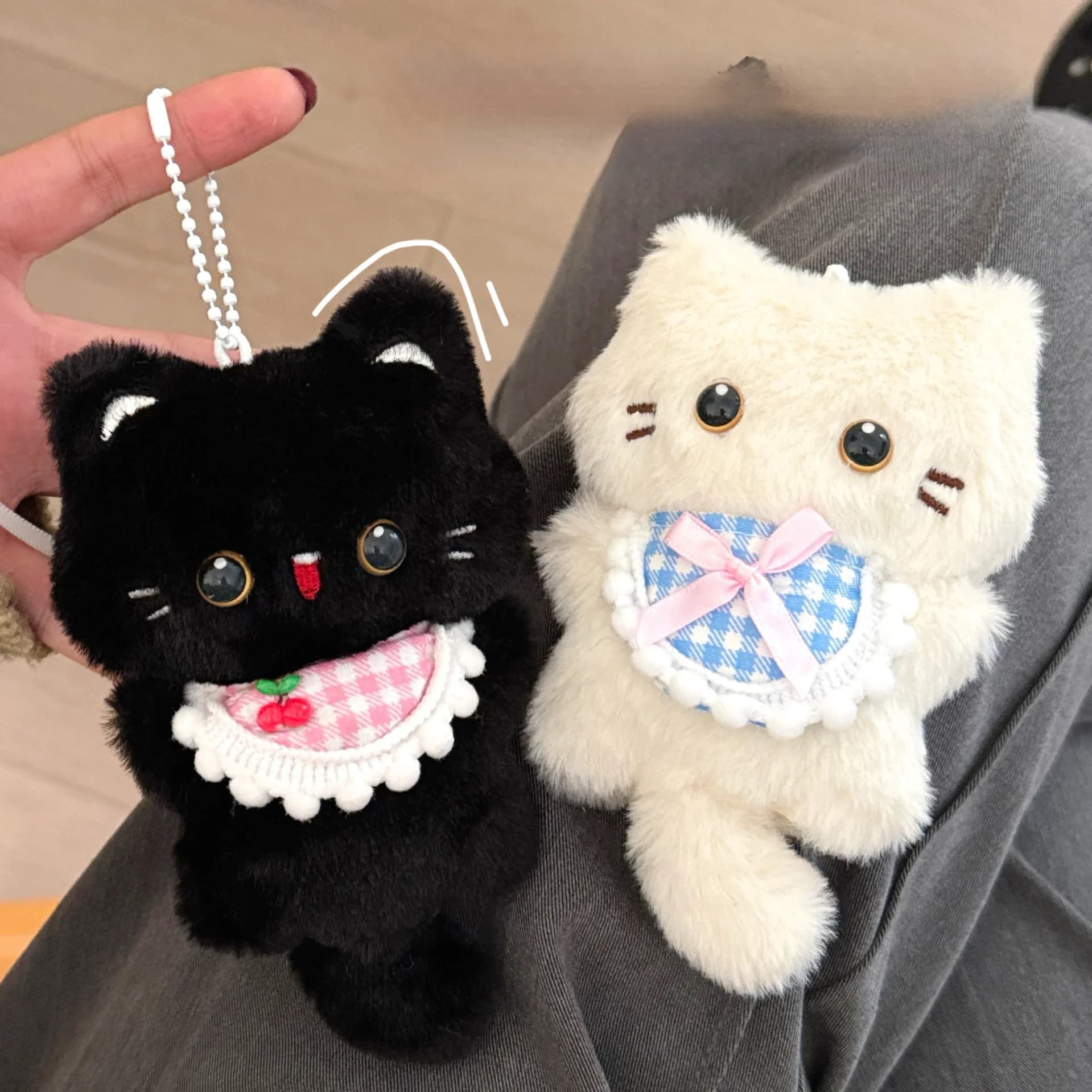 1/2 pièces mignon chaton en peluche presser pochette pendentif sac à dos porte-clés pendentif Couple