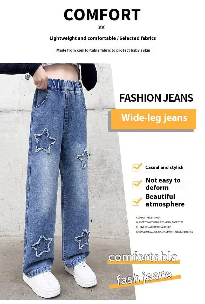 Pantalon en jean à jambes larges pour filles, Style d'automne, pantalon à jambes droites, coupe ampl