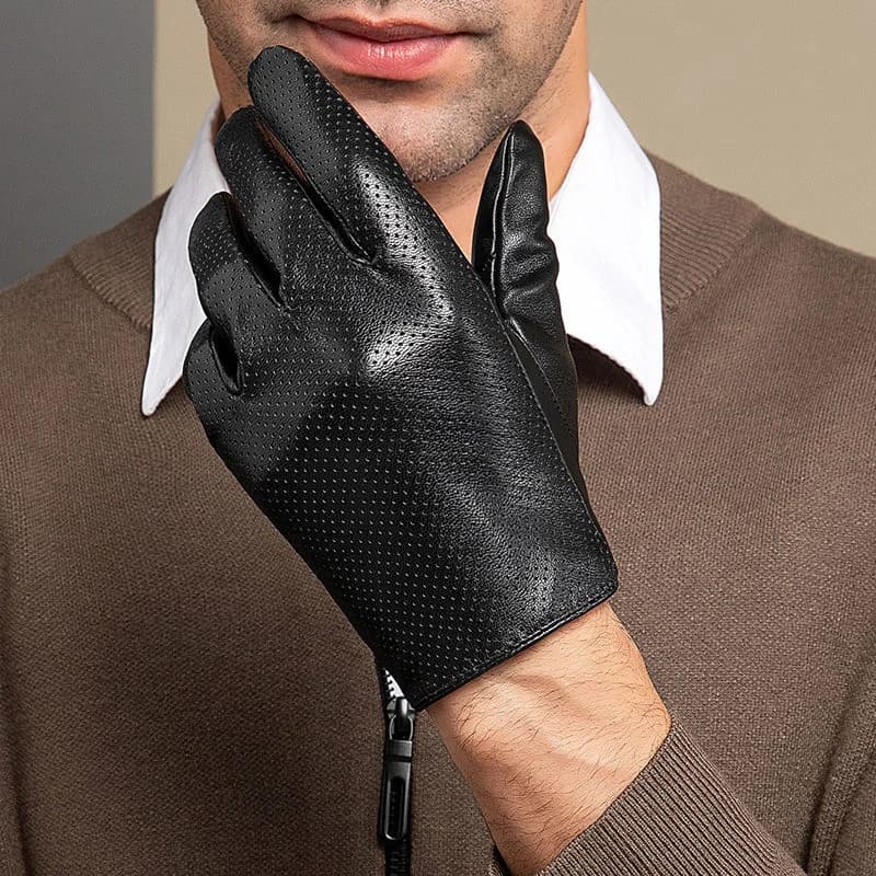 Gants en cuir de mouton véritable pour hommes, gants chauds d'hiver pour écran tactile, pour la cond