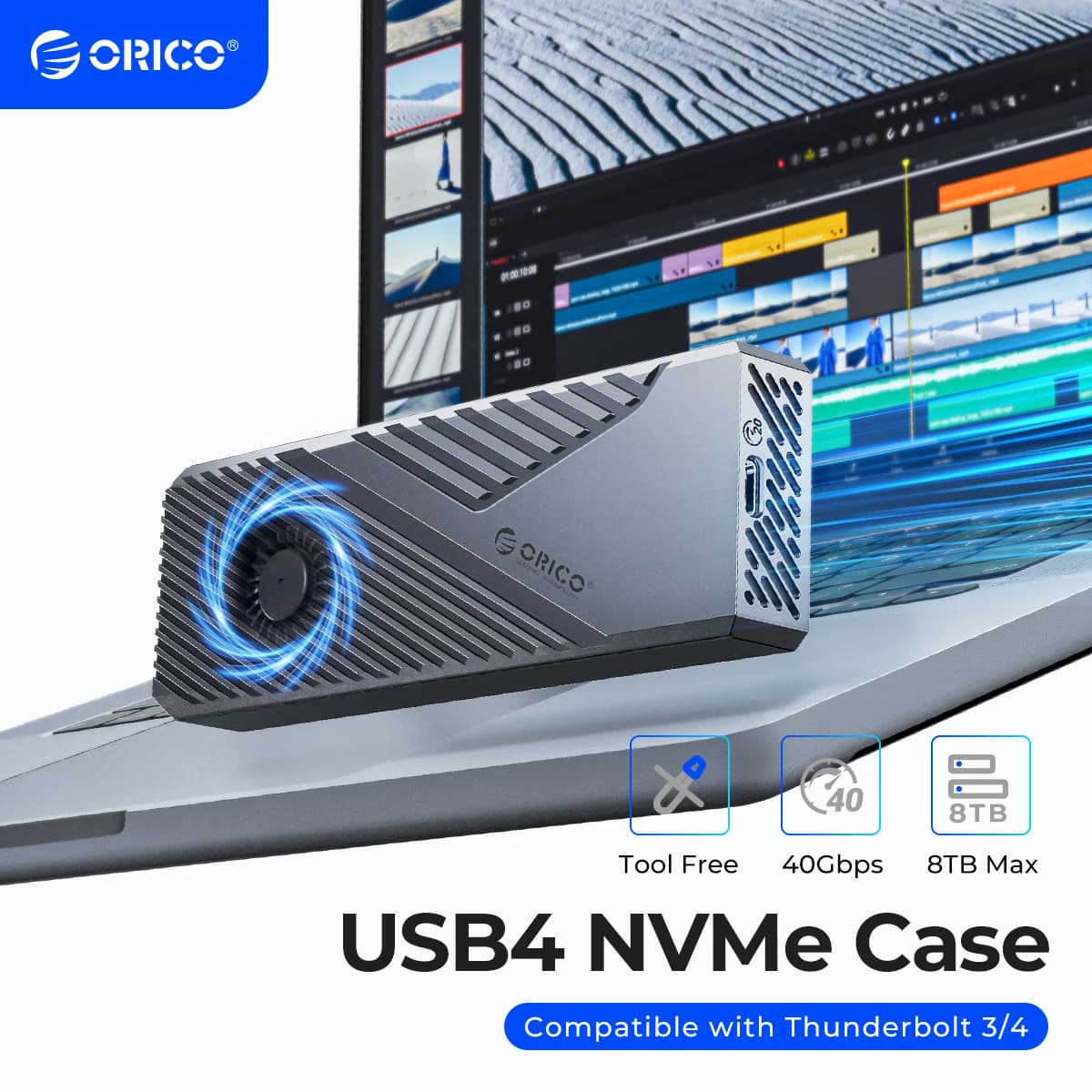 ORICO-Boîtier en aluminium USB4 avec ventilateur de refroidissement, 40Gbps, 8 To, PCIe4.0, NVcloser