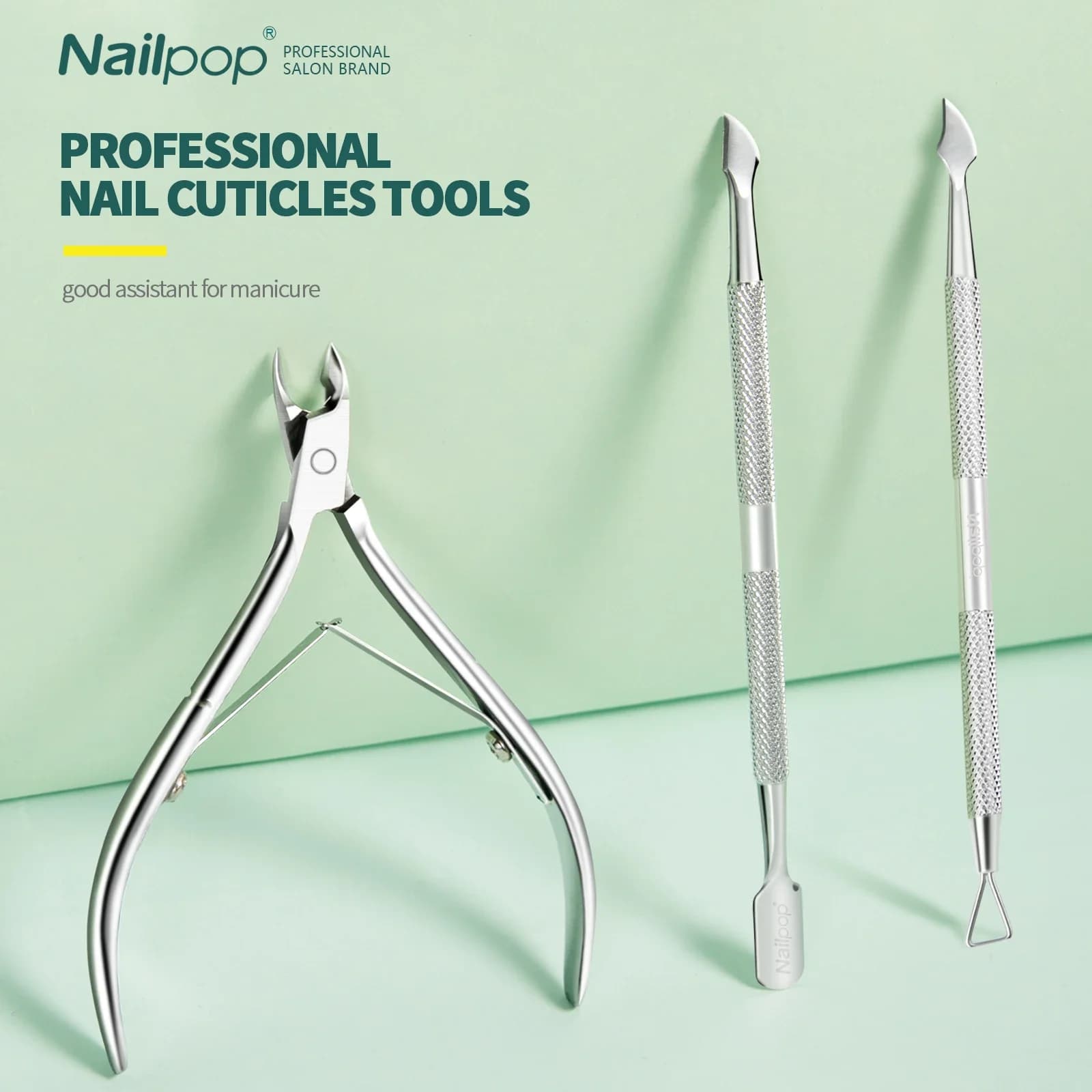 Nailpop ciseaux à cuticules en acier inoxydable manucure pédicure tondeuse et poussoir argent peau m