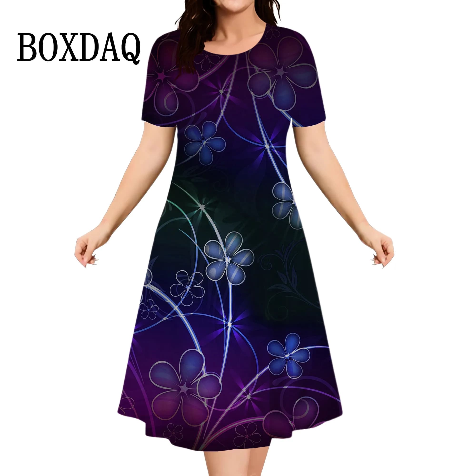 Robe décontractée à manches courtes et col rond pour femmes avec impression 3D, robes élégantes pour