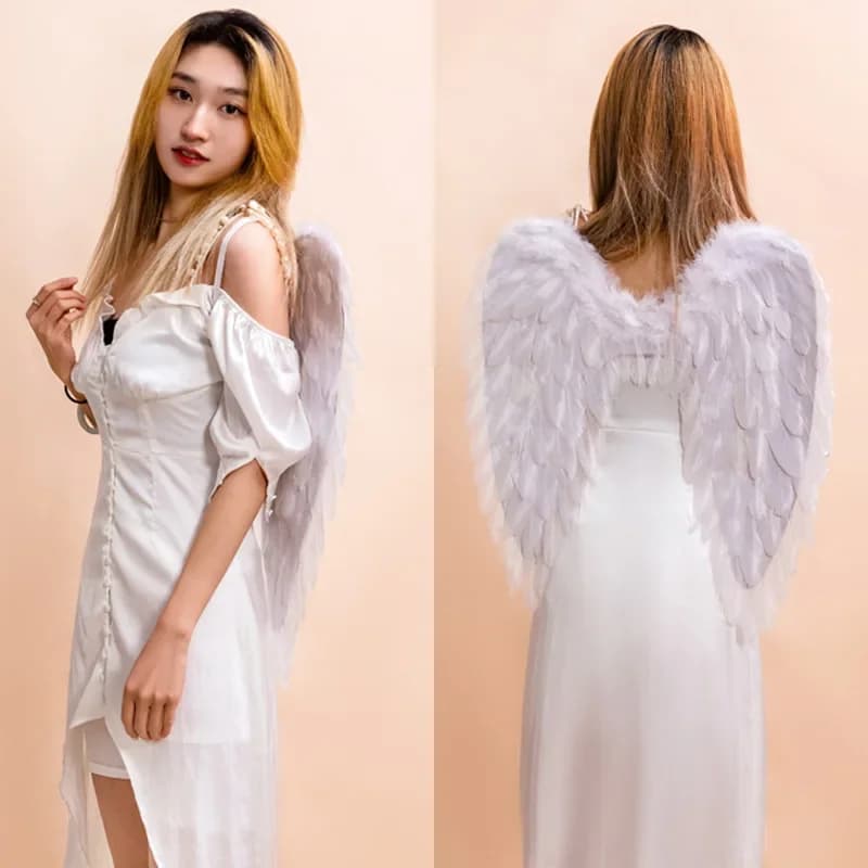 Ailes de plumes d'ange noires et blanches, accessoires de fête de vacances, aménagement de scène, dé