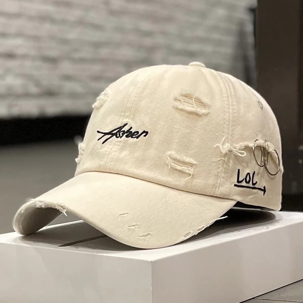 Casquette de Baseball unisexe Asher avec trou brodé, anneau en fer, chapeaux décontractés réglables 
