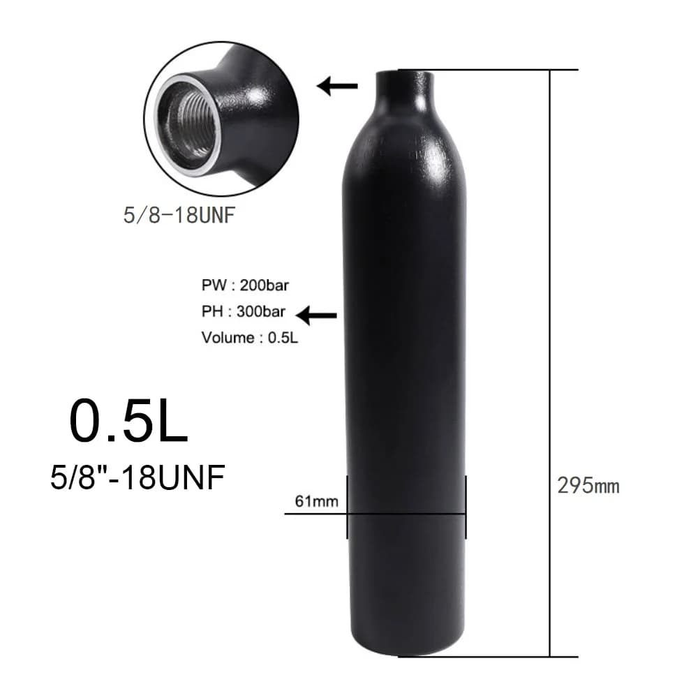 Bouteille d'Air ComTIFS HPA en Aluminium Précieux, Valve Sochi, Co2 Intervalles, 0,5 L, 5/8 "-18 UNF