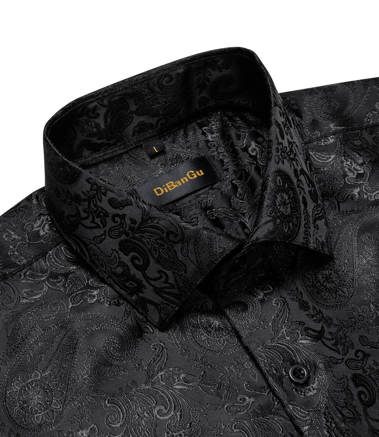 Chemises habillées en soie Paisley noire à manches longues pour hommes, chemise sociale de smoking d