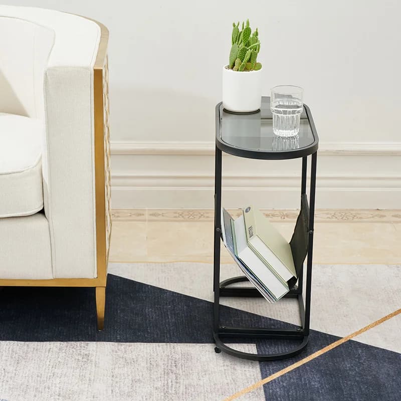 Petites tables d'appoint ovales en verre, petit espace de salon avec spe, espace de stockage d'évalu