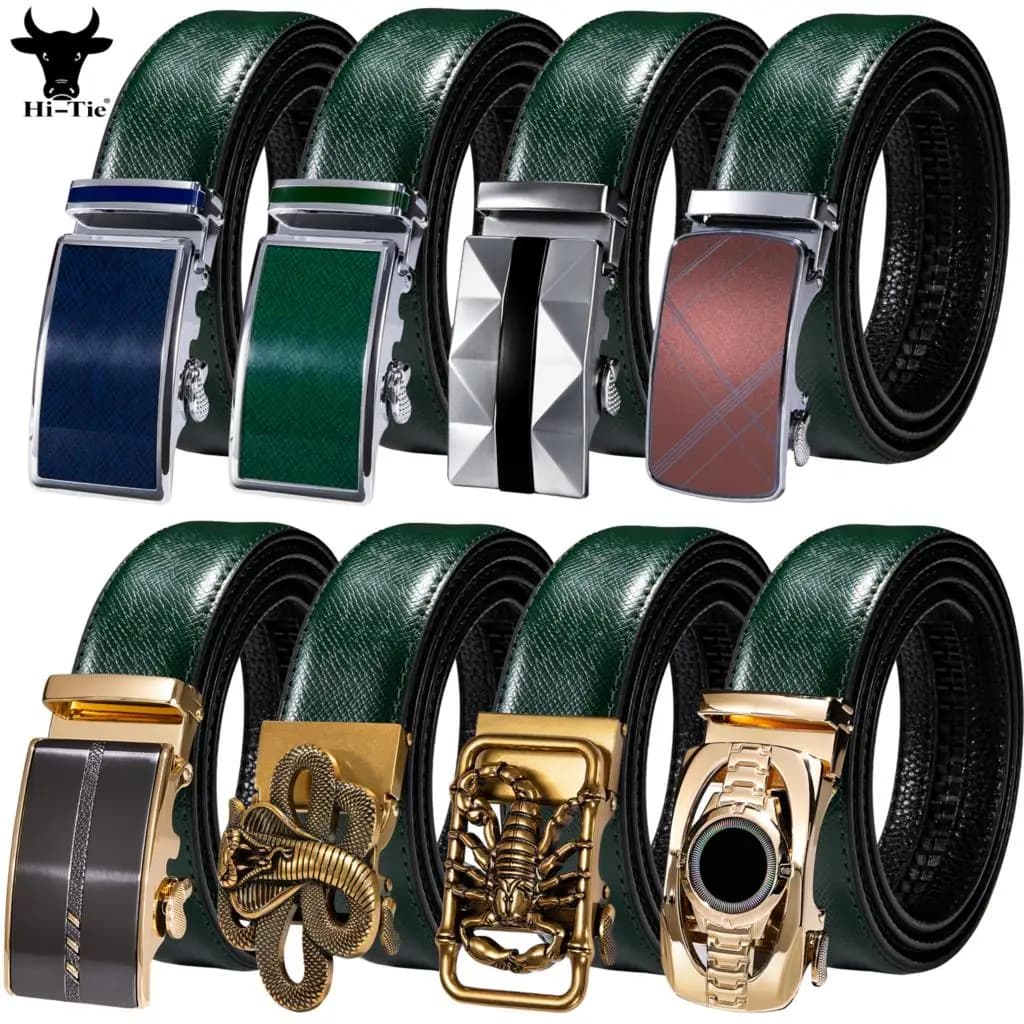 Ceintures de luxe en cuir vert pour hommes, de haute qualité, pour robe en jean, Cowboy, 50 sortes, 