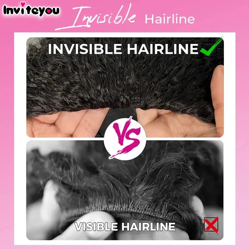 Perruque mi-tête 3-en-1 améliorée avec cordon de serrage réglable, dentelle HD, cheveux humains bouc