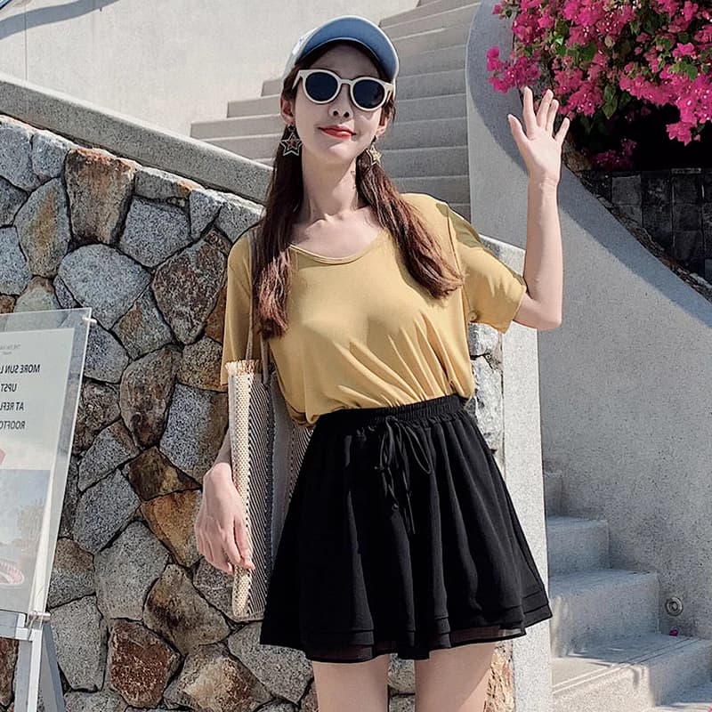 Short en mousseline de soie taille haute pour femme, confortable et élégant, style coréen, doublé, H