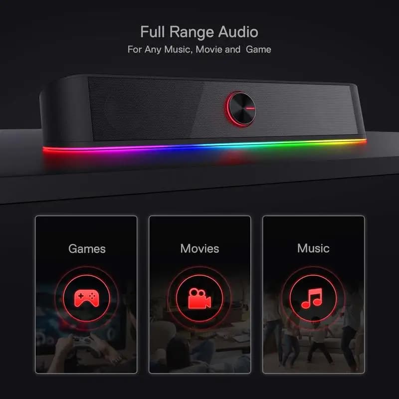 Redragon GS560 Adiemus RGB USB barre de son de bureau, haut-parleur d'ordinateur 2.0 canaux avec bar