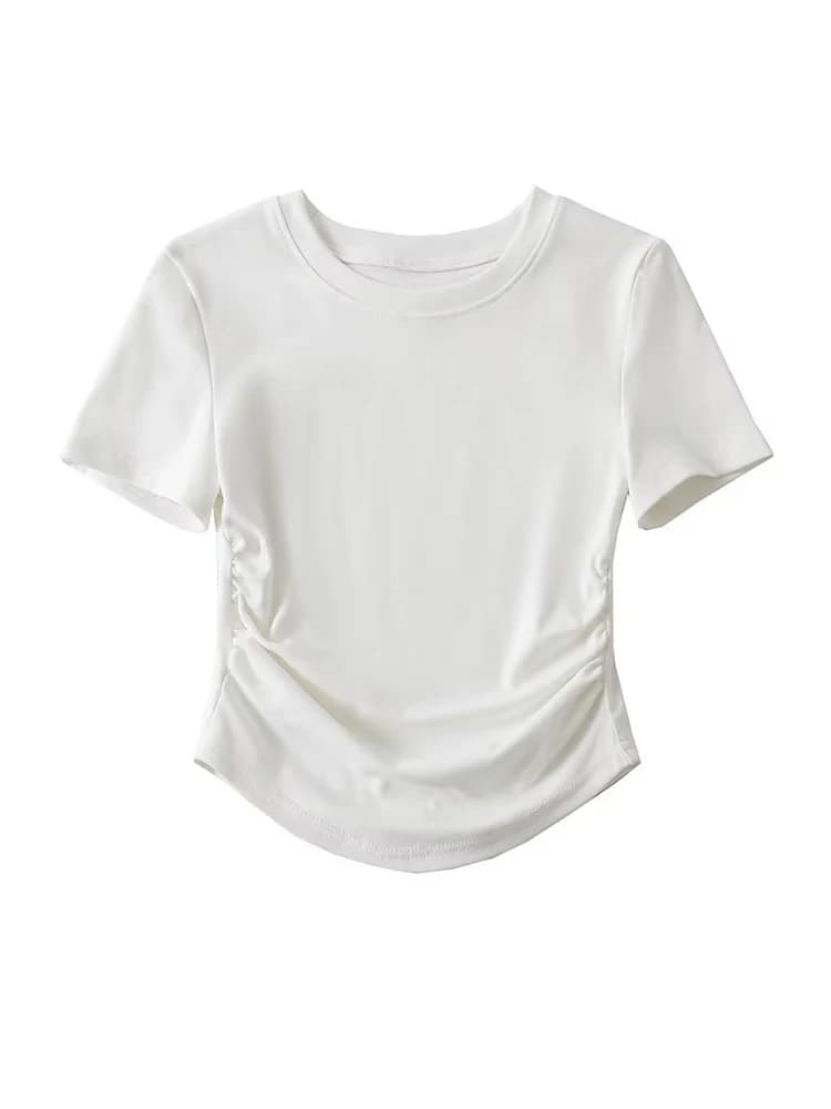 T-shirt à manches courtes et col ras du cou pour femmes, Harajuku, en coton, avec détails sur les cô
