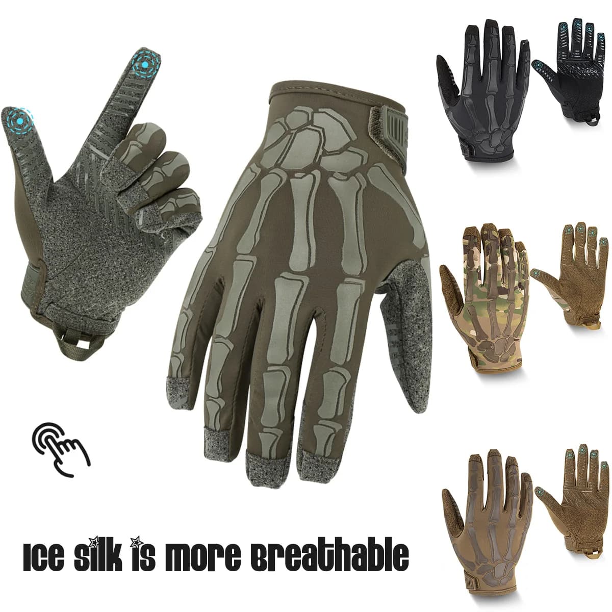Gants tactiques d'extérieur en soie glacée à doigts complets pour la moto, compatibles écran tactile