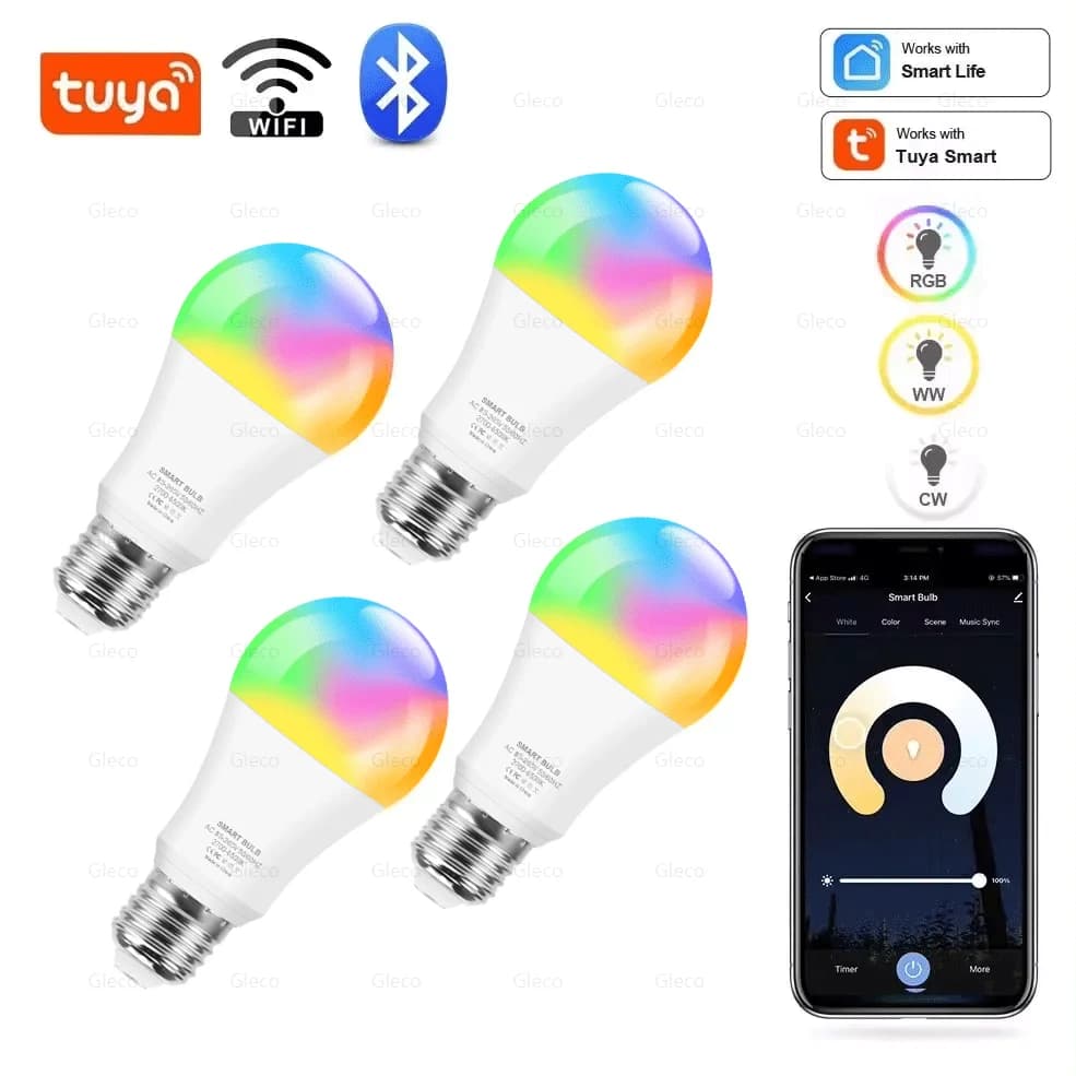 Tuya Wifi/Bluetooth ampoule Led intelligente Alexa lampe à Led E27 RGB 110V 220V lampes intelligente