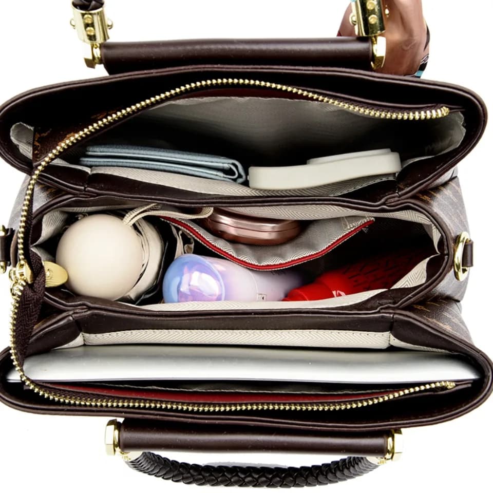 Sacs à main en cuir de haute qualité à 3 couches pour femmes, sacs à poignée supérieure à imprimé ré