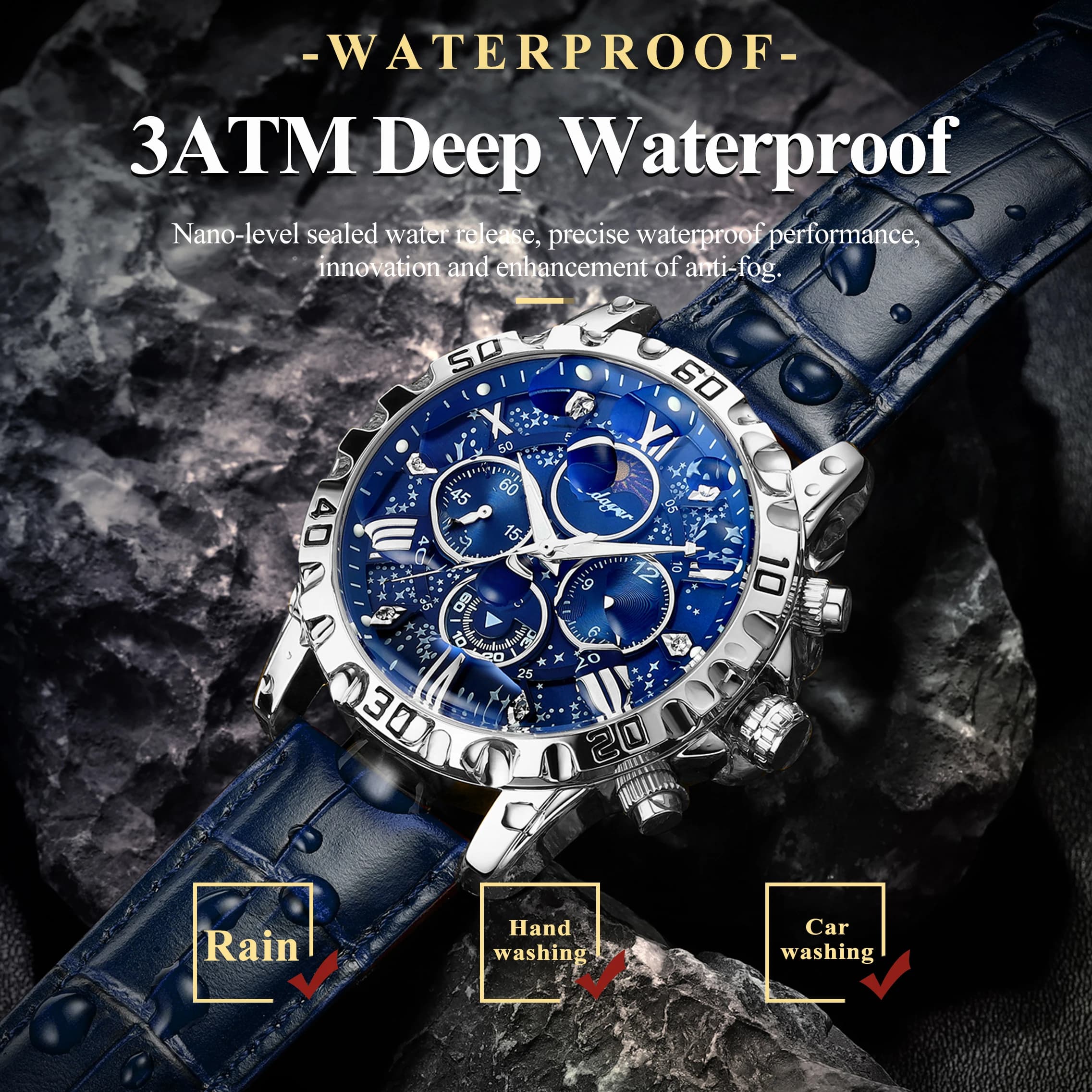 POEDAGAR luxe mode homme montre étanche lumineux chronographe montres en cuir pour hommes sport en p