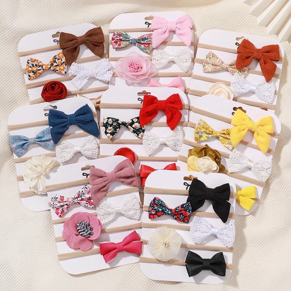 5 pièces/lot bébé élastique en Nylon bandeau nouveau-né belle fleur dentelle arc bandeau pour fille 