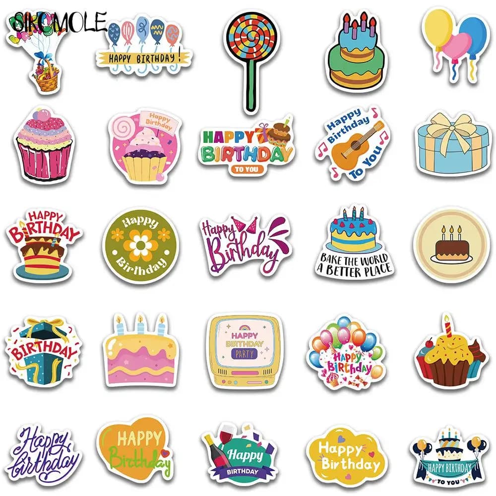 10/30/50pcs Dessin animé Mignon Joyeux anniversaire! Graffiti autocollants Kawaii jouet bricolage en