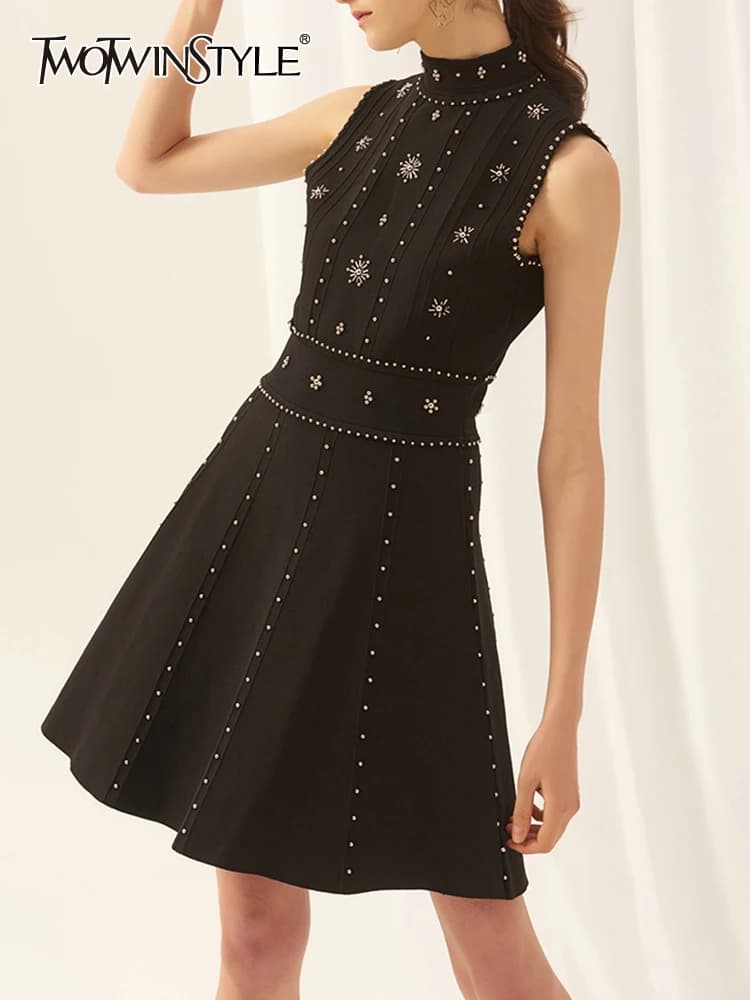 TWOTWurea-Robe évasée brodée en patchwork YLE pour femme, mini robe taille haute, col rond, mode fém